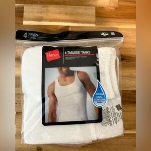 NWT Hanes Men's 4-Pack White Tagless Tanks